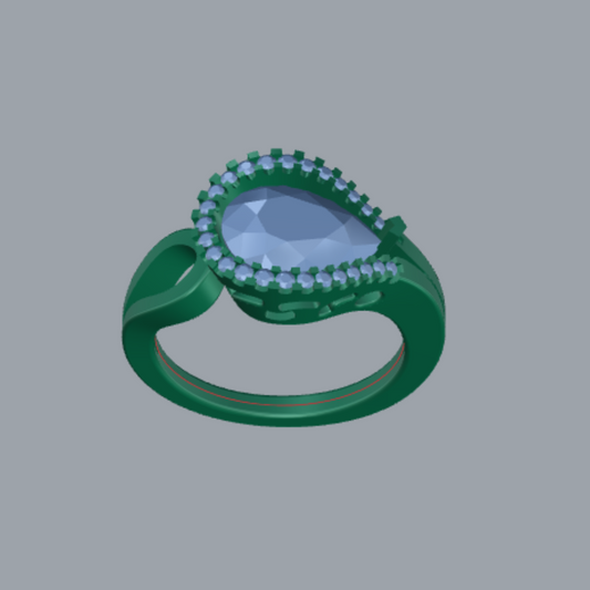 Pear Cut Diamond Halo and Split Shank Style Engagement Ring 3DM CAD File