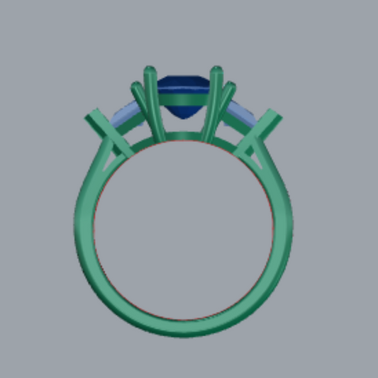 Elongated Cushion Cut Diamond Three Stone Style Engagement Ring 3DM CAD File