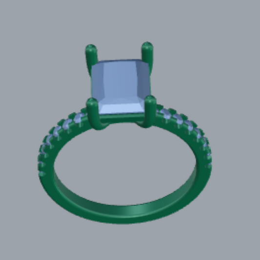 Emerald Cut Diamond Pave Style Engagement Ring 3DM CAD File