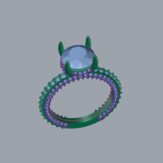 Round Cut Diamond Hidden Halo and Pave Style Engagement Ring 3DM CAD File