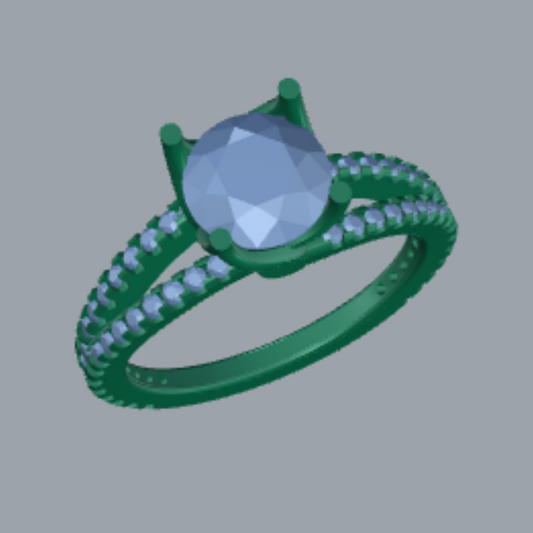 Round Cut Diamond Split Shank and Pave Style Engagement Ring 3DM CAD File