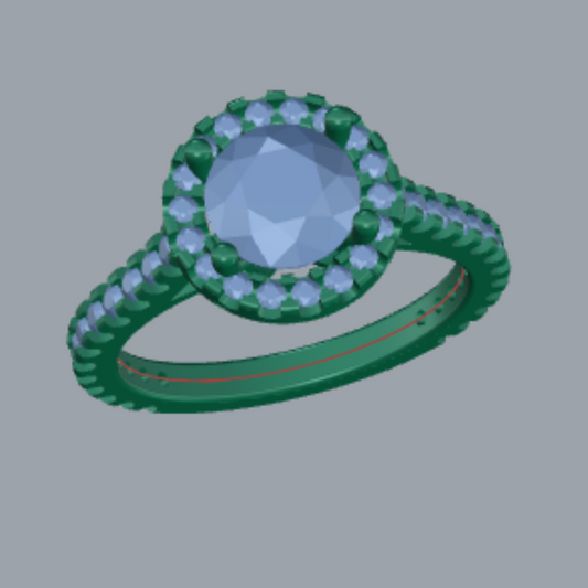 Round Cut Diamond Halo and Pave Style Engagement Ring Jewelry CAD 3dm File