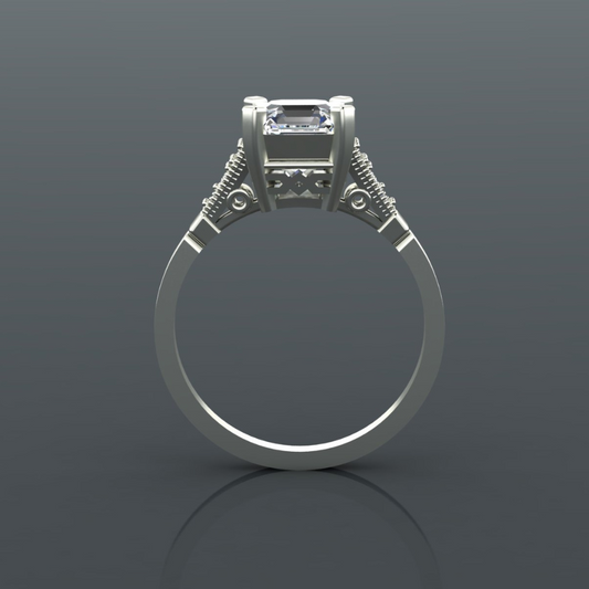 Asscher Cut Diamond Pave Style Engagement Ring Jewelry CAD 3dm File