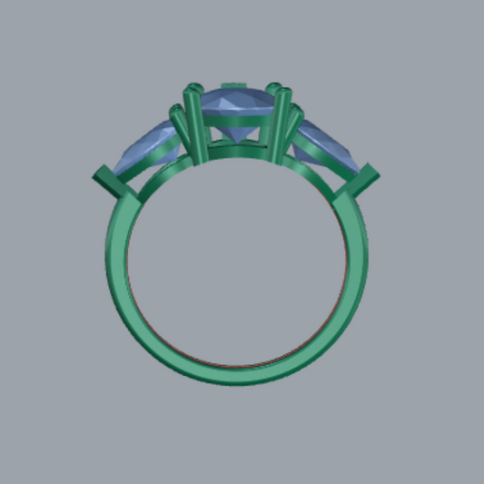 Pear Cut Diamond Three Stone Style Engagement Ring Jewelry CAD 3dm File