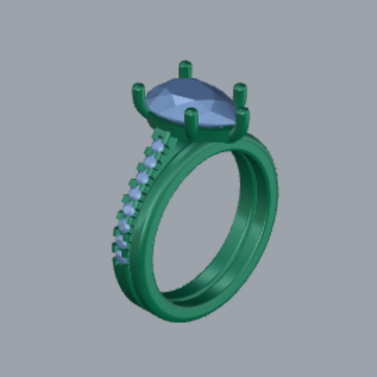 Pear Cut Diamond Pave Bridal Set 3DM CAD File