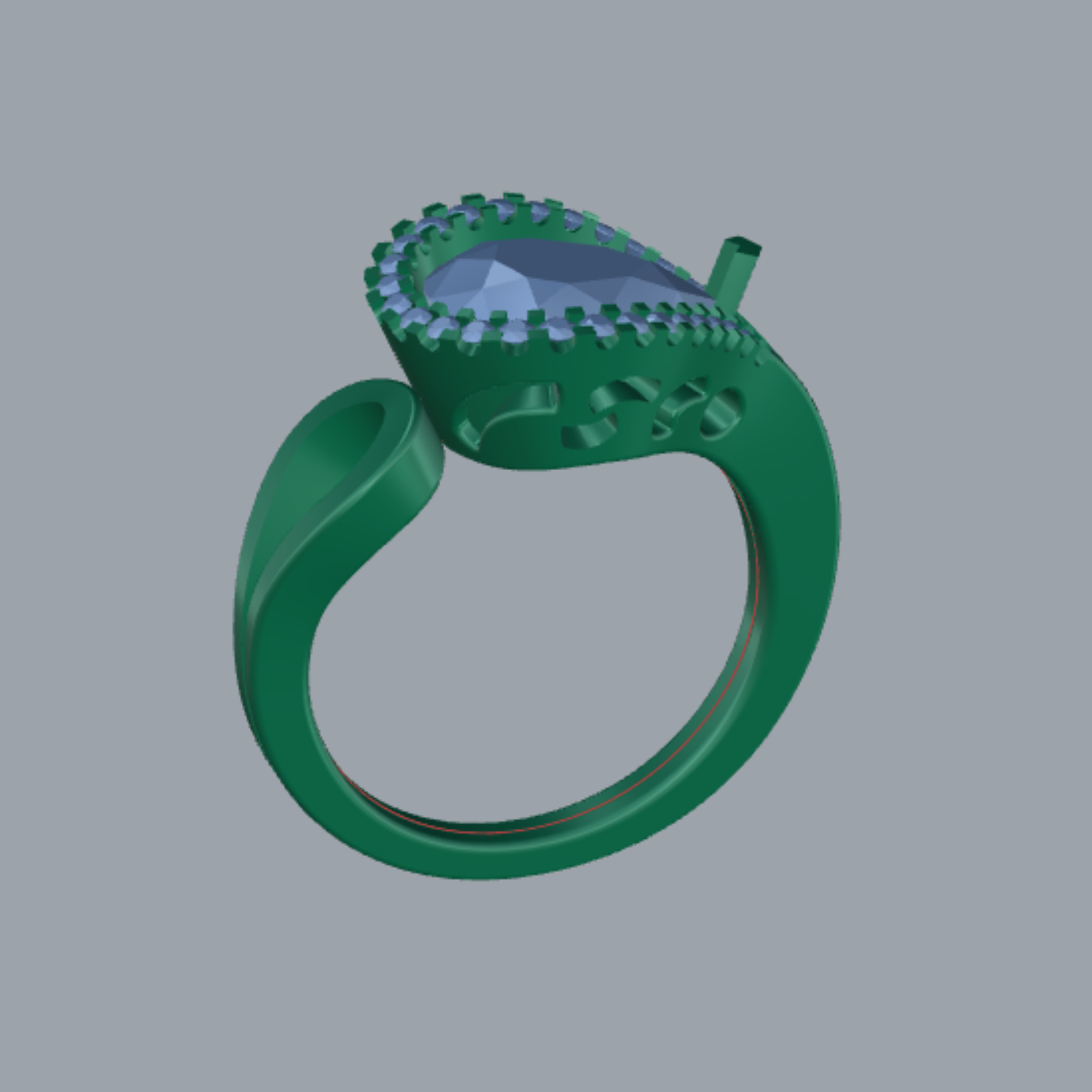 Pear Cut Diamond Halo and Split Shank Style Engagement Ring 3DM CAD File