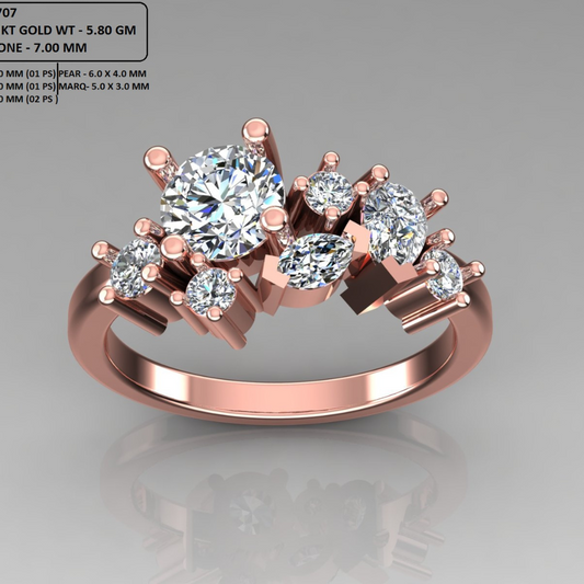 Round Cut Diamond Cluster Engagement Ring 3DM CAD File