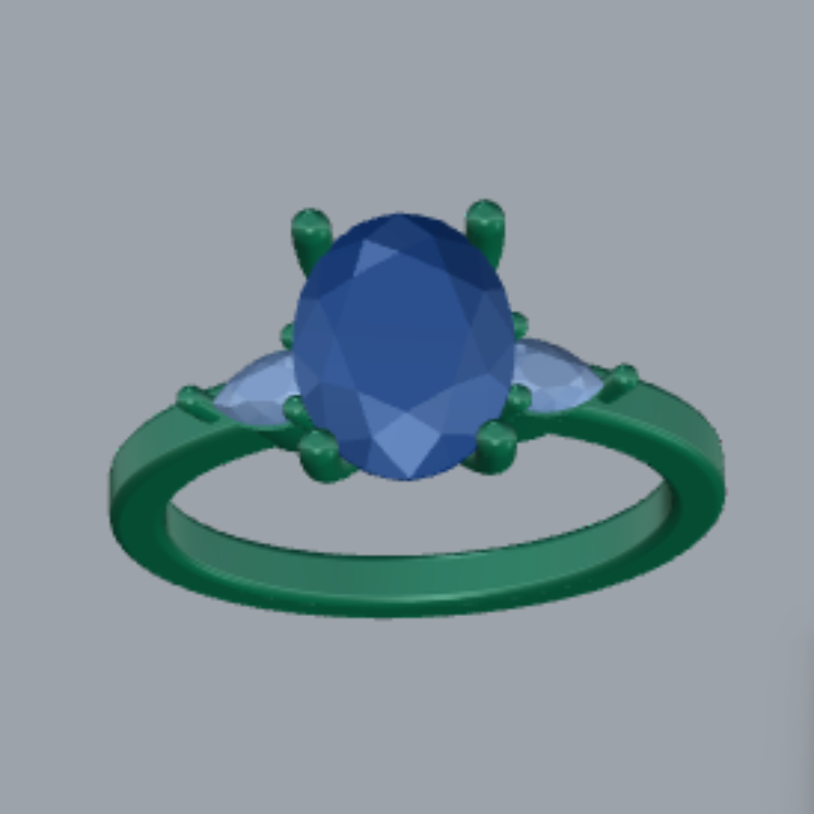 Oval Cut Diamond Three Stone Style Engagement Ring 3DM CAD File