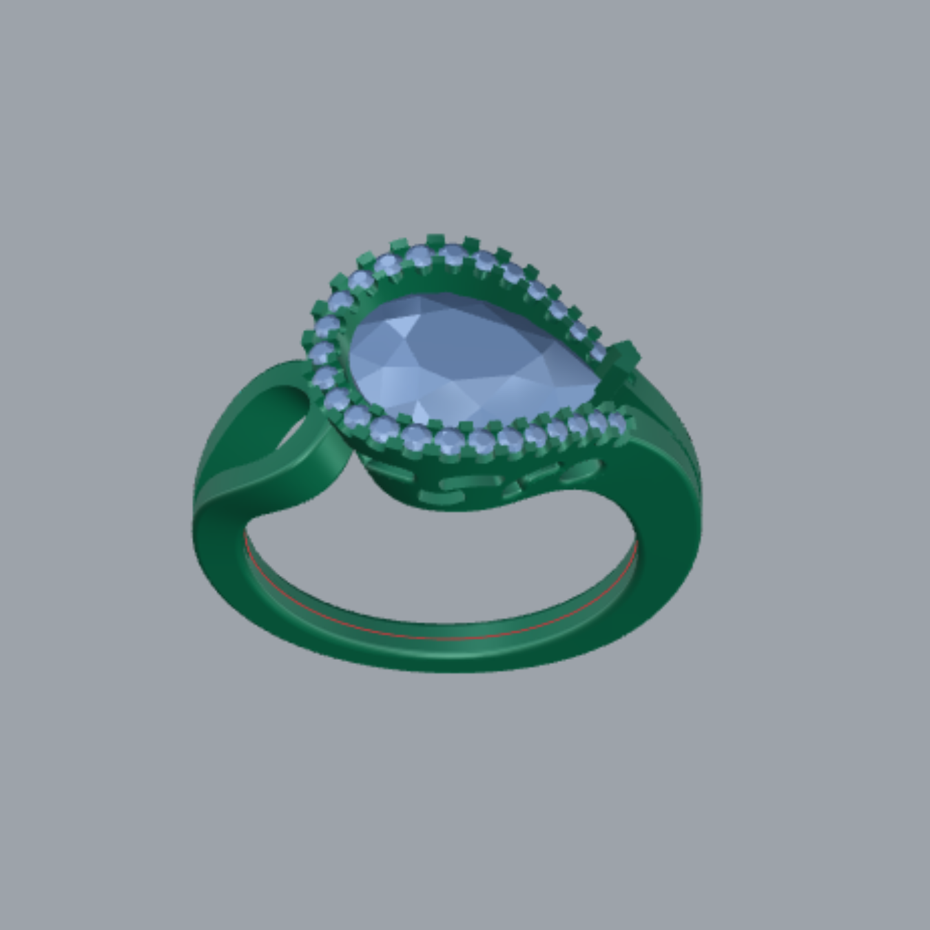 Pear Cut Diamond Halo and Split Shank Style Engagement Ring 3DM CAD File