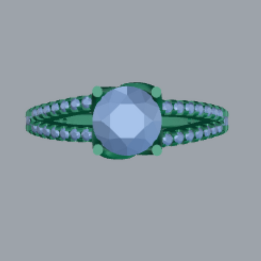Round Cut Diamond Split Shank and Pave Style Engagement Ring 3DM CAD File