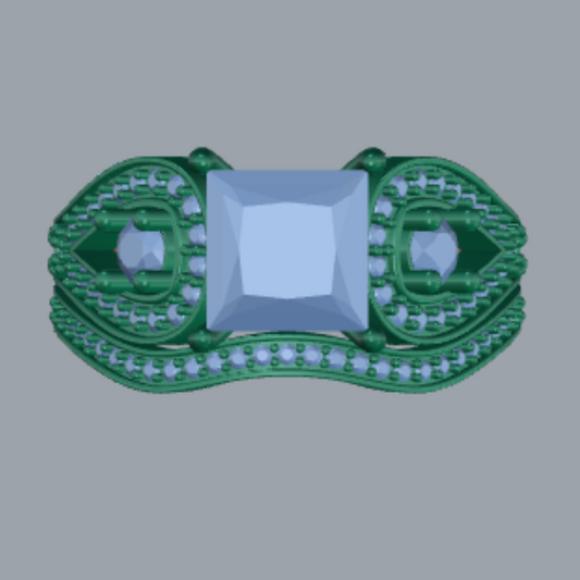 Princess Cut Diamond Cluster Style Bridal Set 3DM CAD File