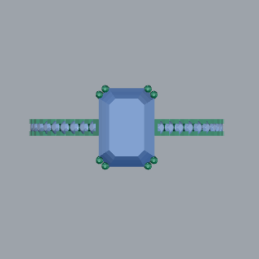 Emerald Cut Diamond Pave Style Engagement Ring 3DM CAD File