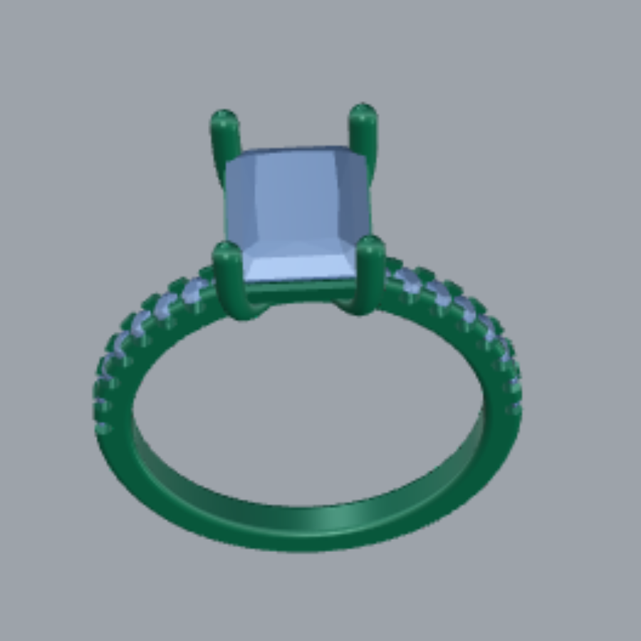 Emerald Cut Diamond Pave Style Engagement Ring 3DM CAD File