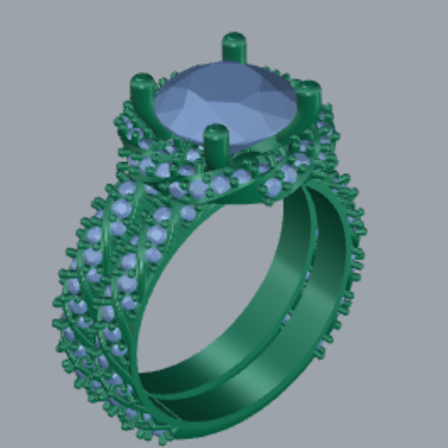 Round Cut Diamond Cluster Style Bridal Set 3DM CAD File