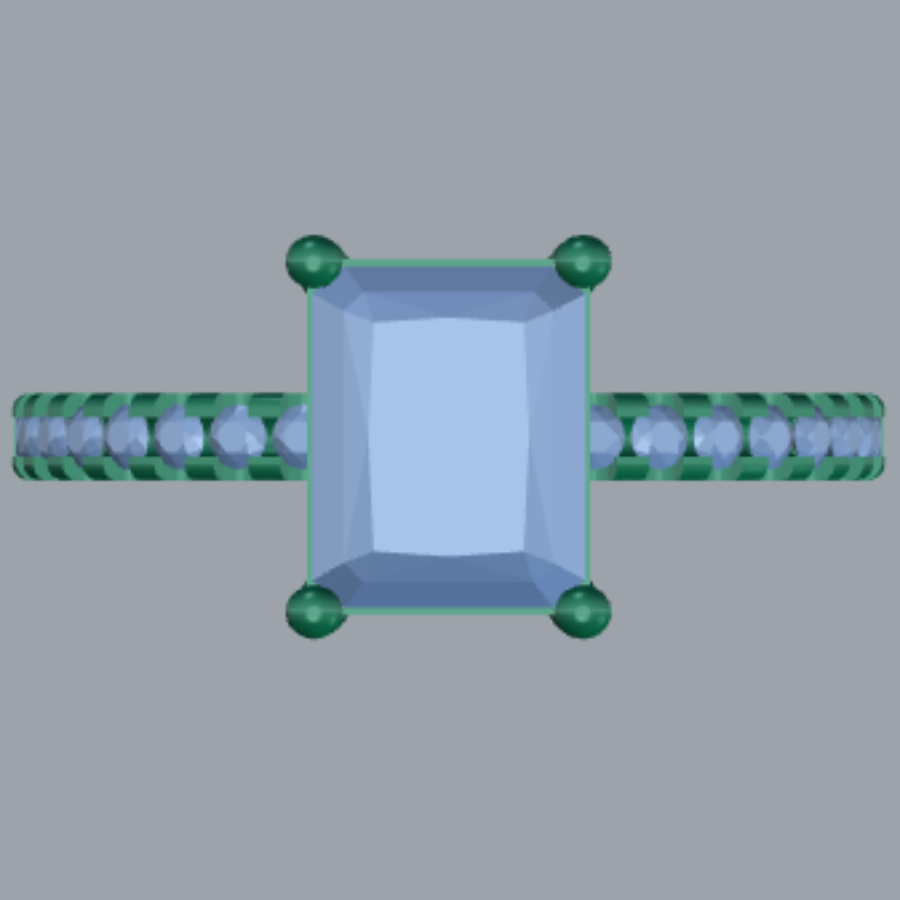 Emerald Cut Diamond Pave Style Engagement Ring 3DM CAD File