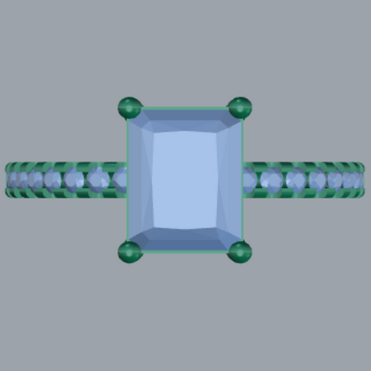 Emerald Cut Diamond Pave Style Engagement Ring 3DM CAD File