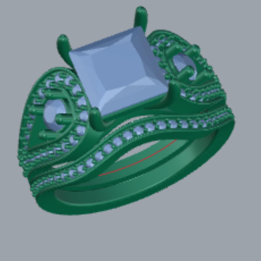 Princess Cut Diamond Cluster Style Bridal Set 3DM CAD File