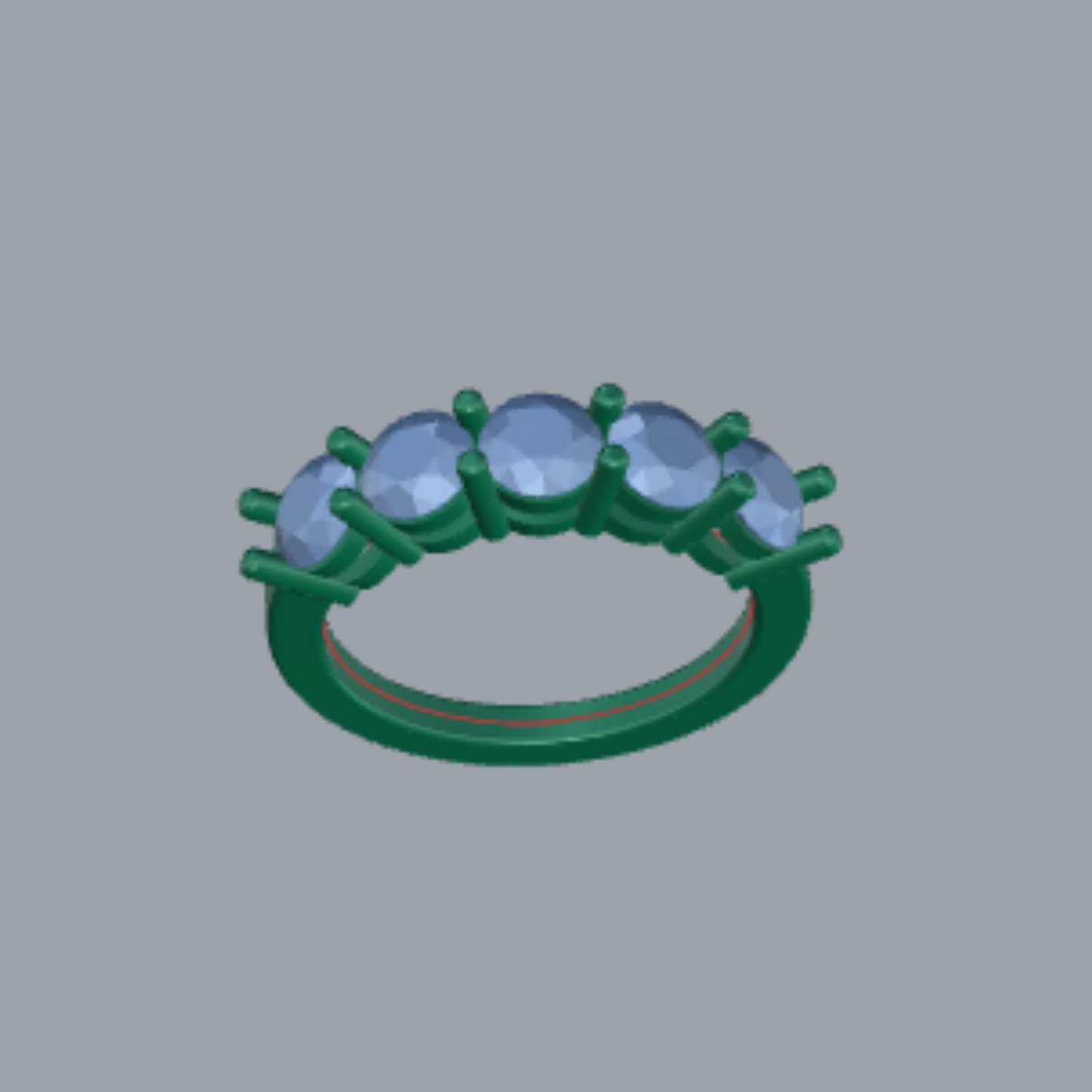 Emerald Cut Diamond Five Stone Style Wedding Band Jewelry CAD 3dm File