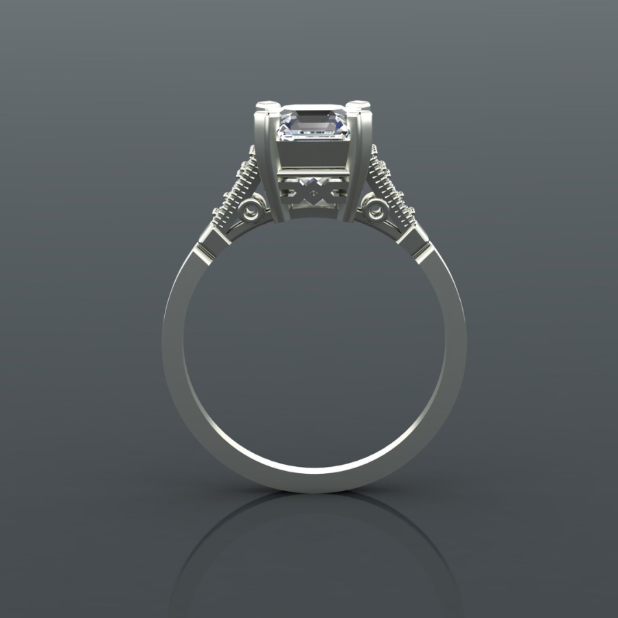 Asscher Cut Diamond Pave Style Engagement Ring Jewelry CAD 3dm File
