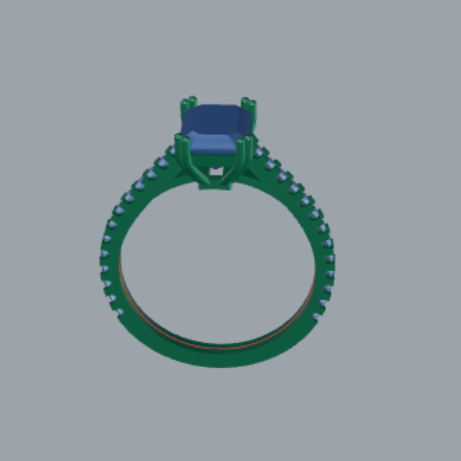 Emerald Cut Diamond Pave Style Engagement Ring 3DM CAD File