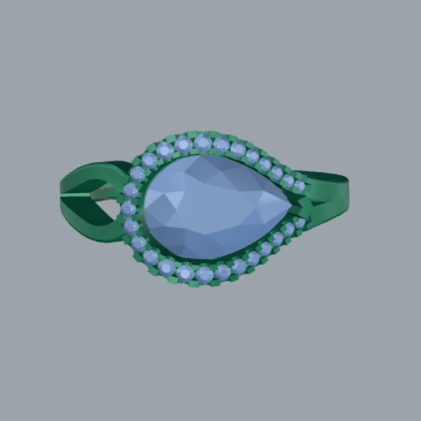 Pear Cut Diamond Halo and Split Shank Style Engagement Ring 3DM CAD File