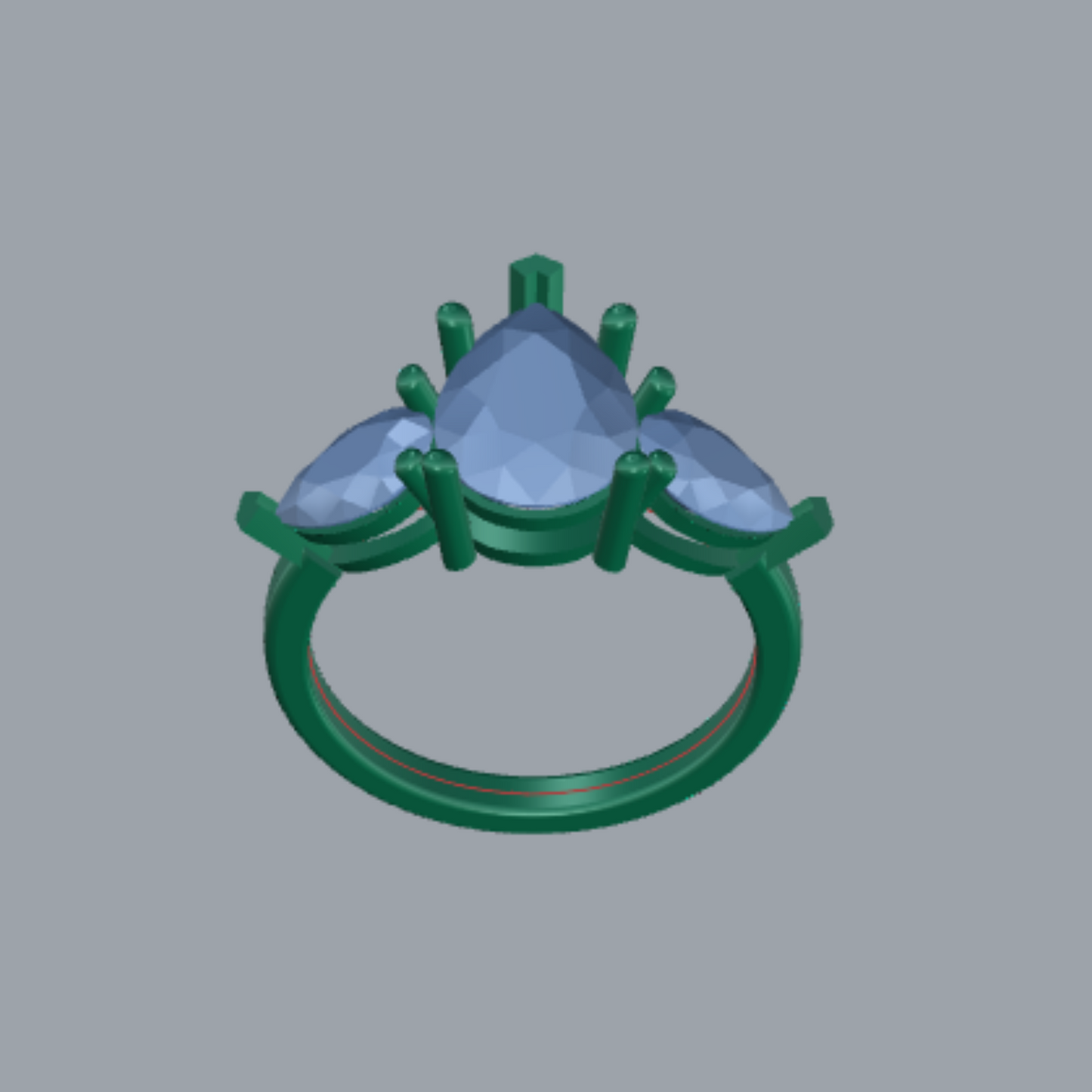 Pear Cut Diamond Three Stone Style Engagement Ring Jewelry CAD 3dm File