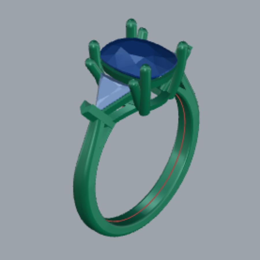 Elongated Cushion Cut Diamond Three Stone Style Engagement Ring 3DM CAD File