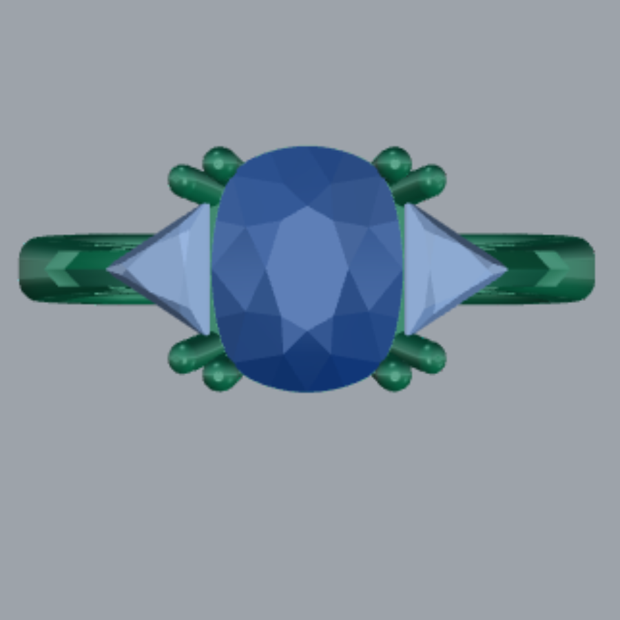 Elongated Cushion Cut Diamond Three Stone Style Engagement Ring 3DM CAD File