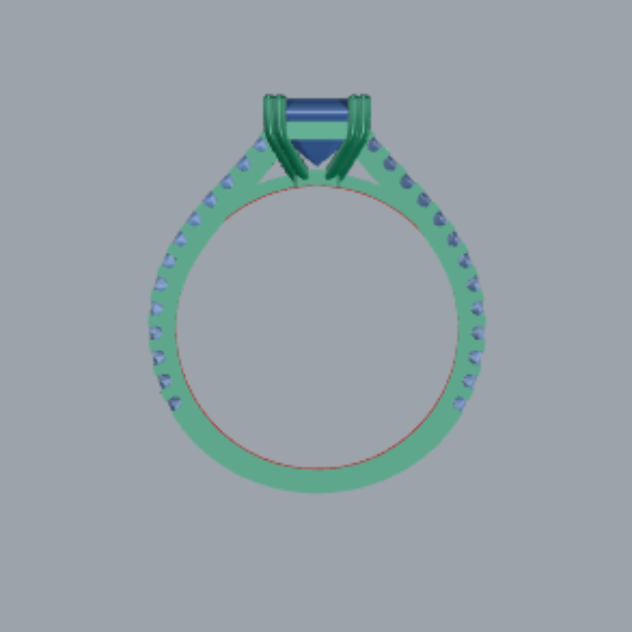 Emerald Cut Diamond Pave Style Engagement Ring 3DM CAD File