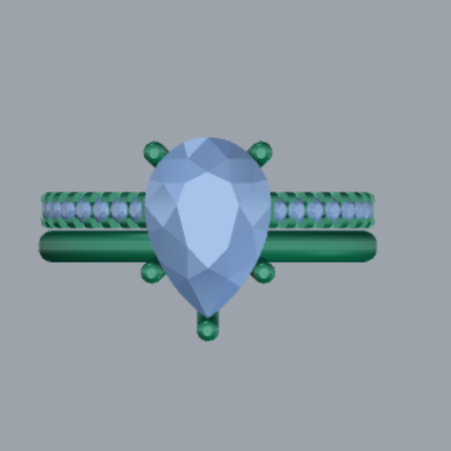 Pear Cut Diamond Pave Bridal Set 3DM CAD File