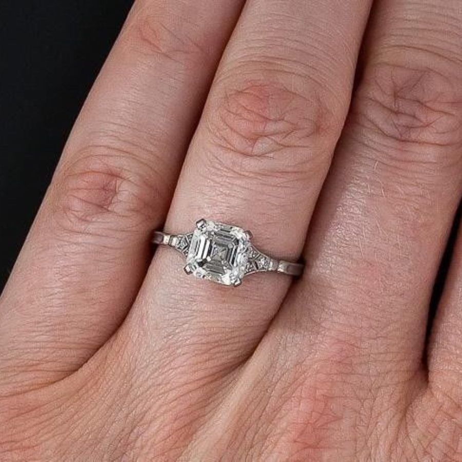 Asscher Cut Diamond Pave Style Engagement Ring Jewelry CAD 3dm File