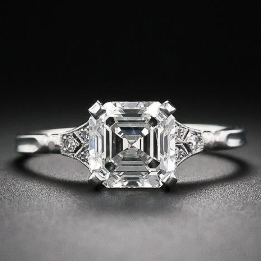 Asscher Cut Diamond Pave Style Engagement Ring Jewelry CAD 3dm File