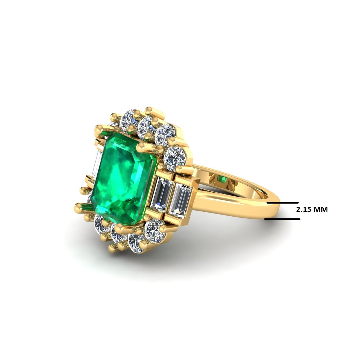 Emerald Cut Diamond Cluster Style Engagement Ring Jewelry CAD 3dm File