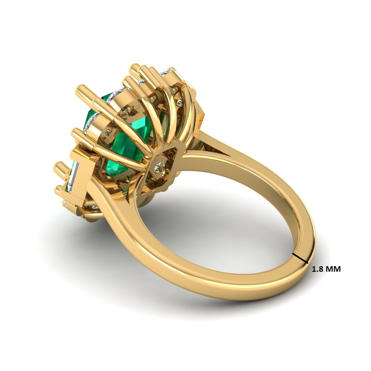 Emerald Cut Diamond Cluster Style Engagement Ring Jewelry CAD 3dm File
