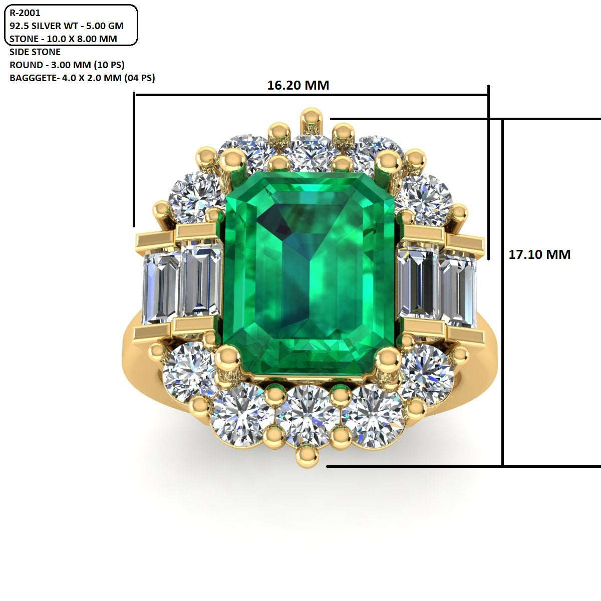 Emerald Cut Diamond Cluster Style Engagement Ring Jewelry CAD 3dm File