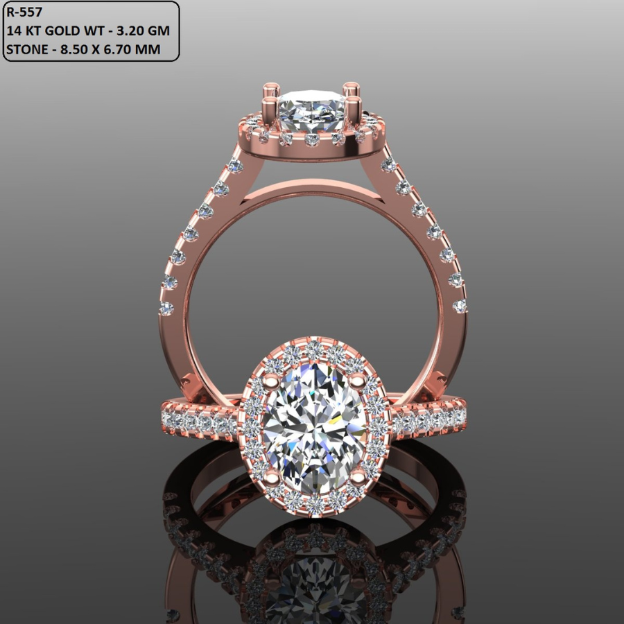 Oval Cut Diamond Halo and Pave Style Engagement Ring 3DM CAD File