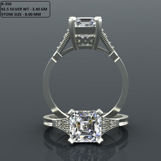 Asscher Cut Diamond Pave Style Engagement Ring Jewelry CAD 3dm File