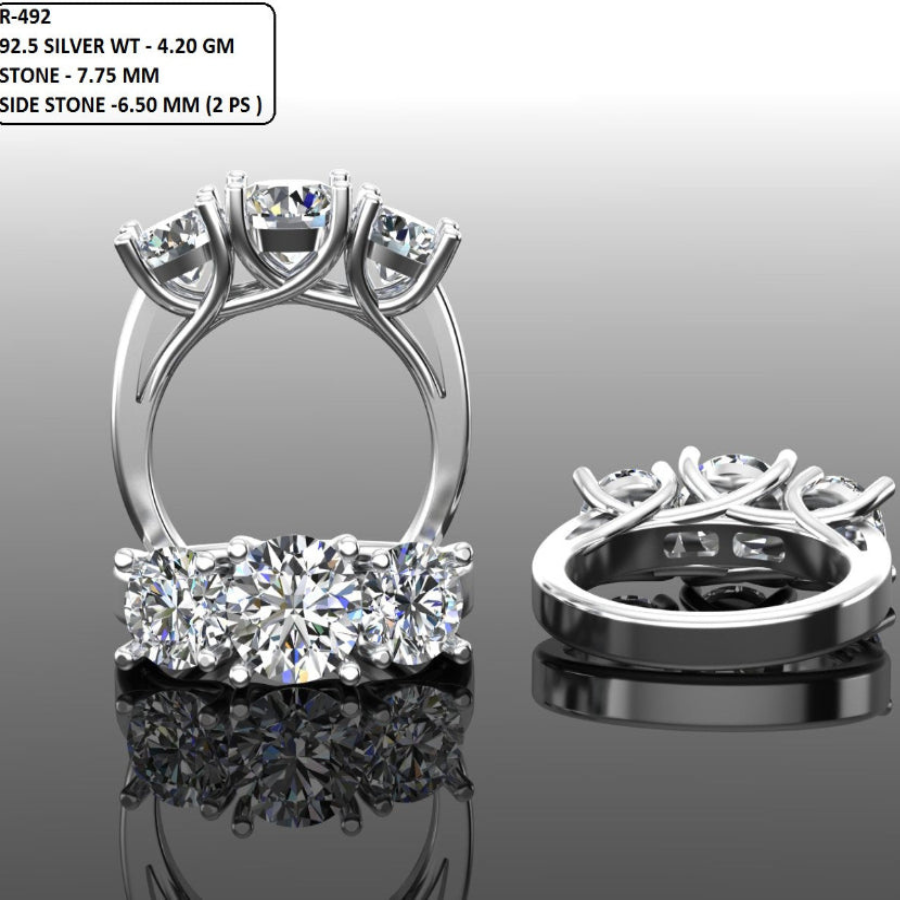 Round Cut Diamond Three Stone Engagement Ring 3DM CAD File
