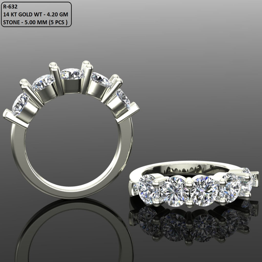 Round Cut Diamond Five Stone Style Wedding Band 3DM CAD File