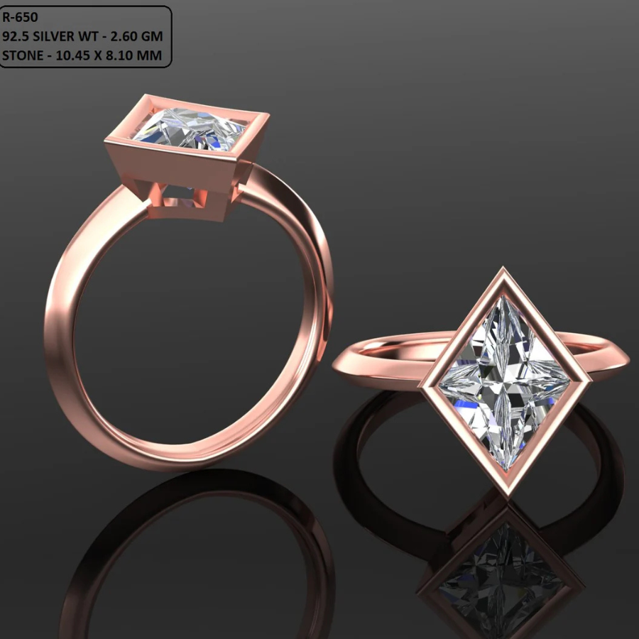 Kite Cut Diamond Solitaire Bezel Style Engagement Ring Jewelry CAD 3dm File