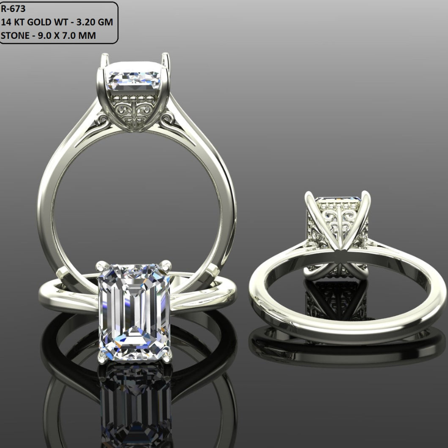 Emerald Cut Diamond Solitaire Engagement Ring 3DM CAD File