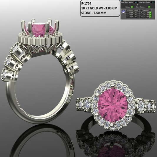 Round Cut Diamond Halo and Pave Style Engagement Ring Jewelry 3dm Design