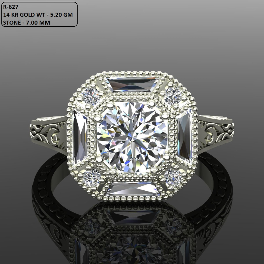 Rount Cut Diamond Vintage Art Deco Style Engagement Ring Jewelry CAD 3dm File