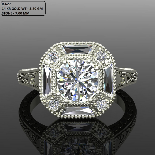 Rount Cut Diamond Vintage Art Deco Style Engagement Ring Jewelry CAD 3dm File