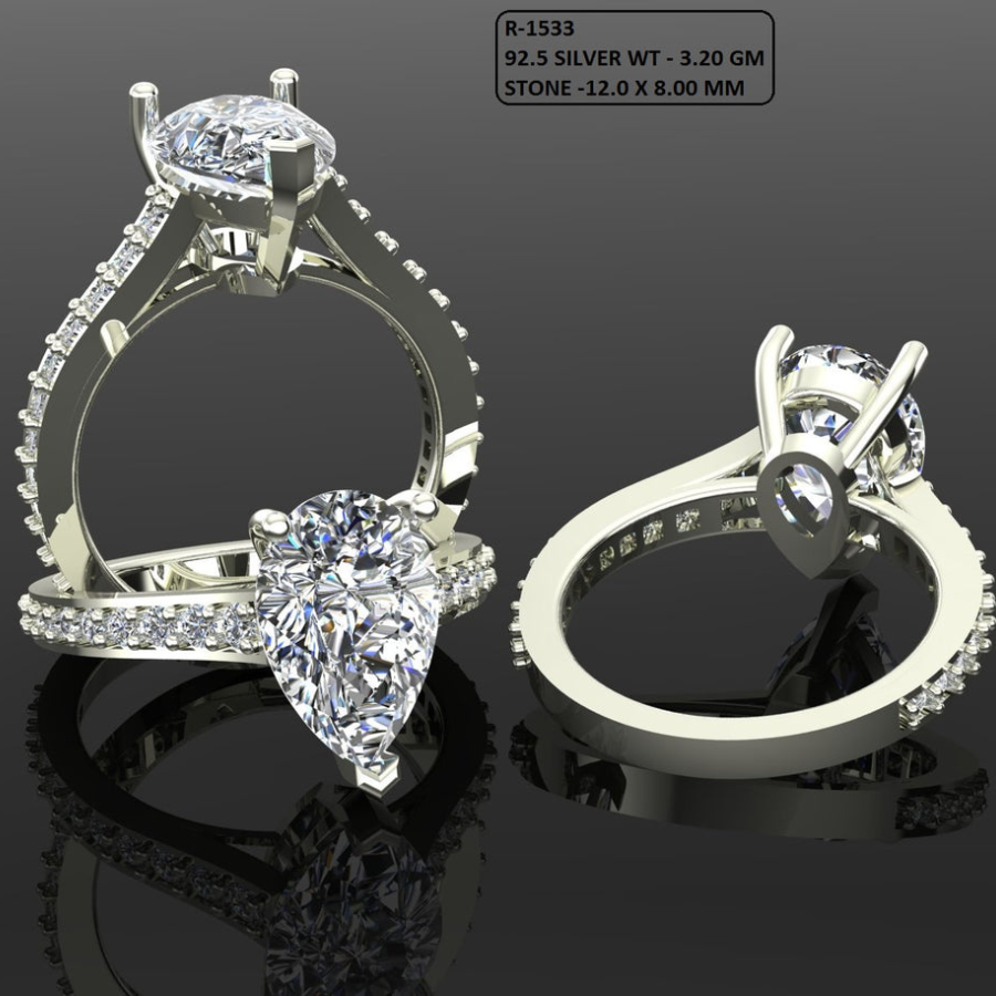 Pear Cut Diamond Pave Style Engagement Ring 3DM CAD File