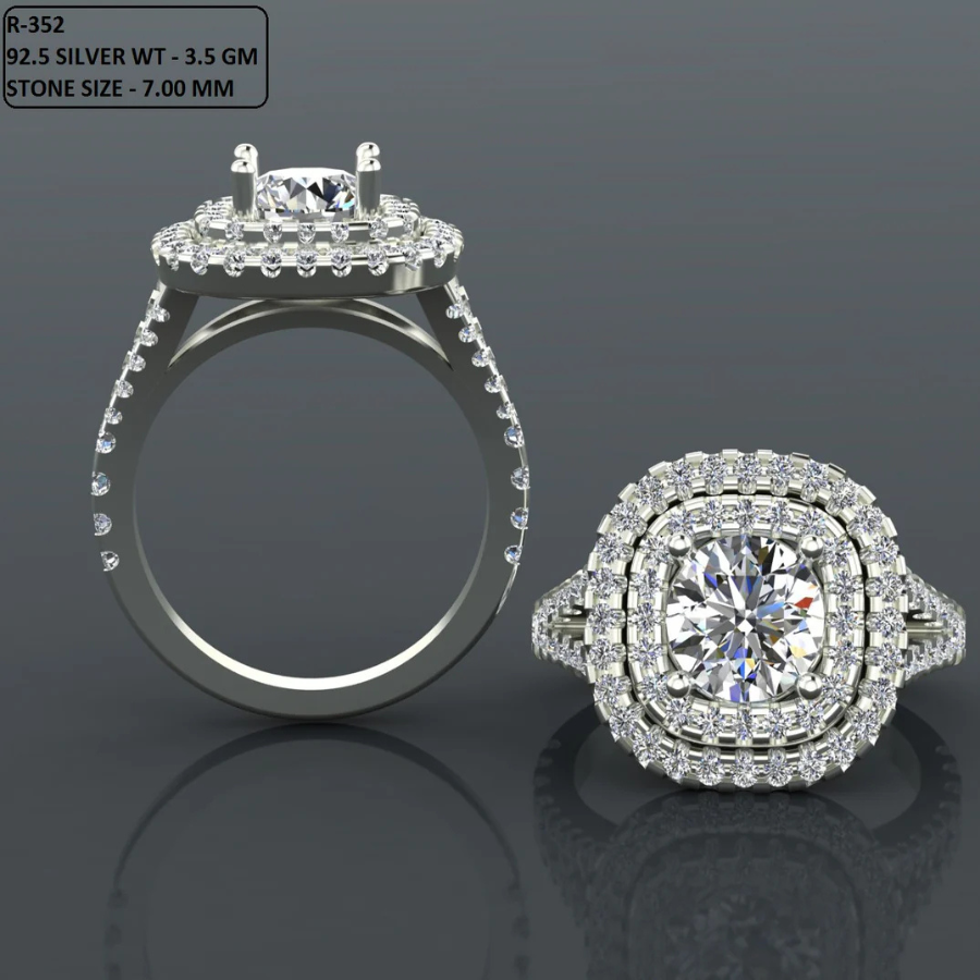 Round Cut Diamond Double Halo and Pave Split Shank Style Engagement Ring 3DM CAD File