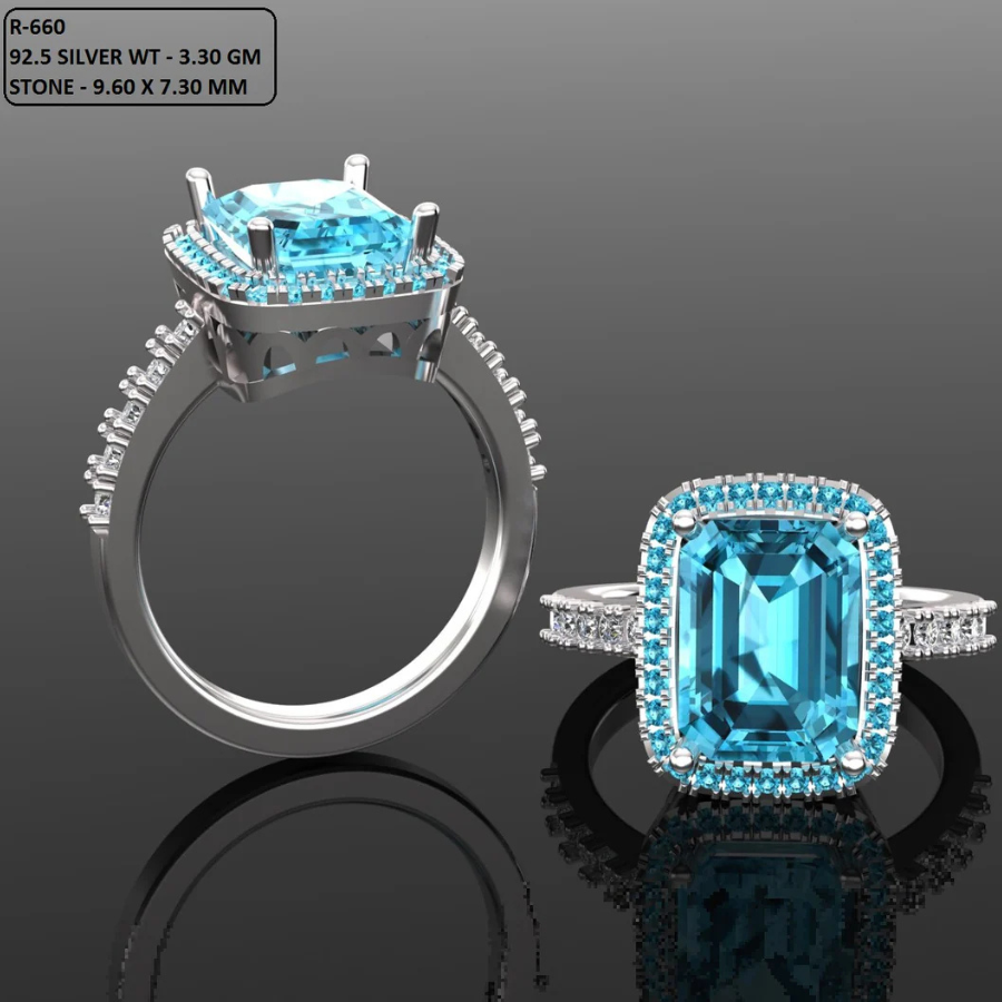 Emerald Cut Diamond Halo and Pave Style Engagement Ring 3DM CAD File