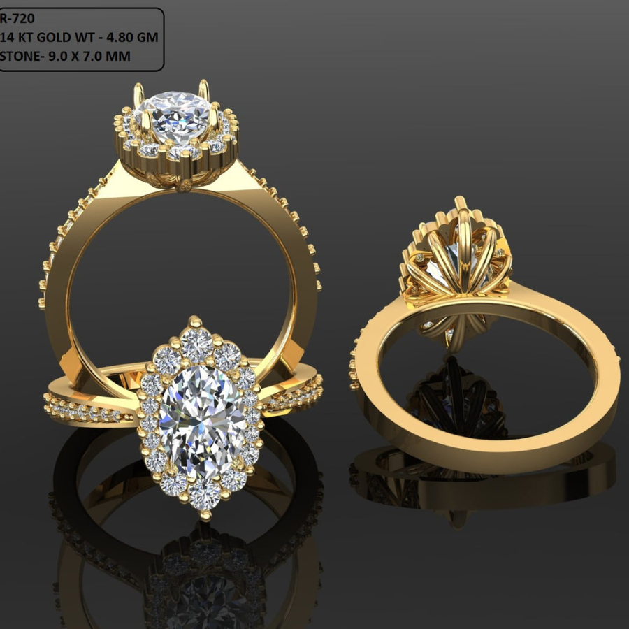 Oval Cut Diamond Cluster Engagement Ring 3DM CAD File