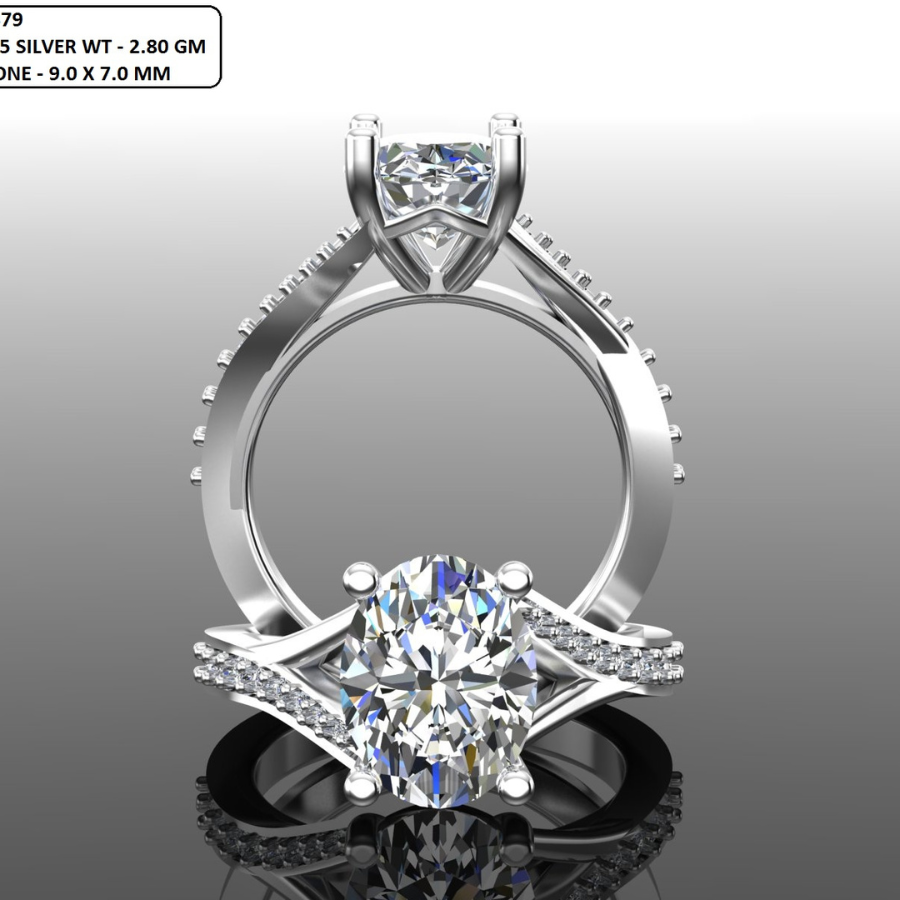 Oval Cut Diamond Split Shank Engagement Ring 3DM CAD File