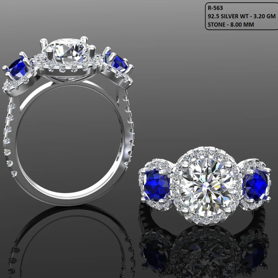 Round Cut Diamond Cluster Style Engagement Ring 3DM CAD File